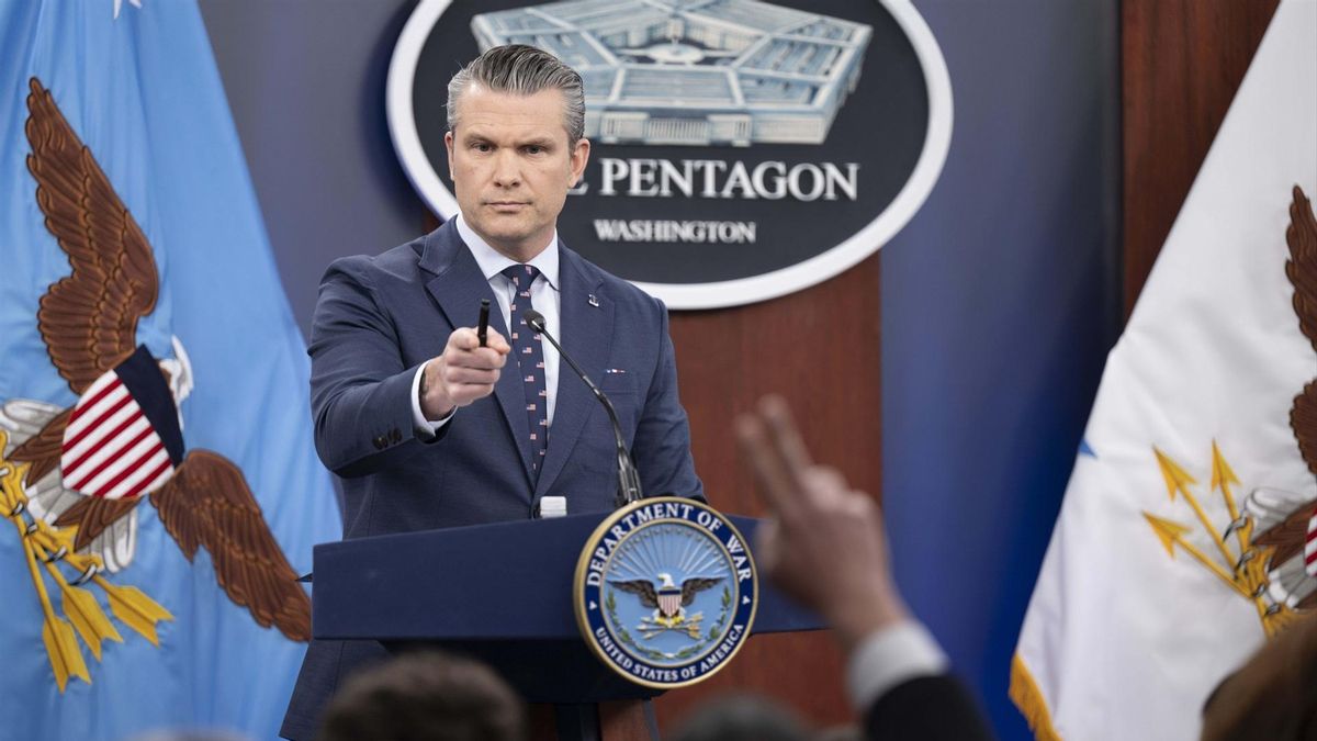 El secretario de Guerra de Estados Unidos, Pete Hegseth, en una rueda de prensa en el Pentágono, el 16 de marzo de 2026.
