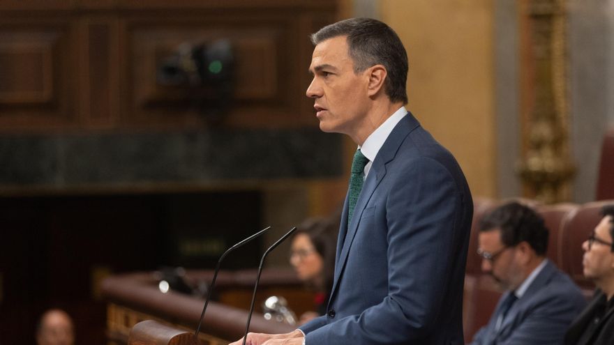 El presidente del Gobierno, Pedro Sánchez, comparece durante una sesión extraordinaria en el Congreso de los Diputados, a 17 de julio de 2024, en Madrid (España).