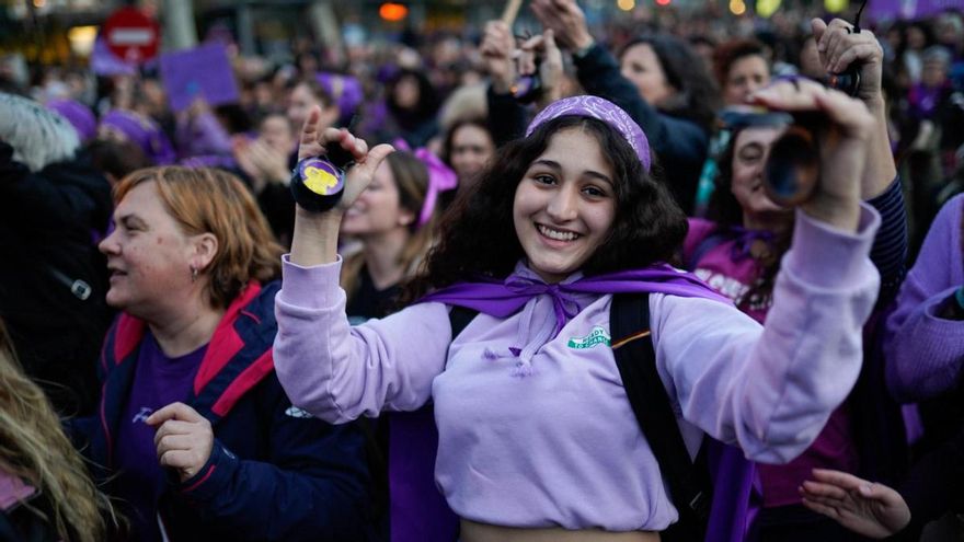 Una mujer en la manifestación del 8M en Madrid.