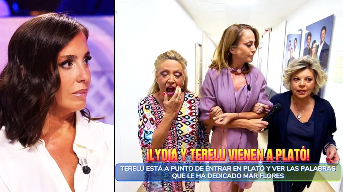 Anabel Pantoja en 'De Viernes' / Beatriz Archidona con Lydia Lozano y Terelu Campos en el final de 'De lunes a viernes'