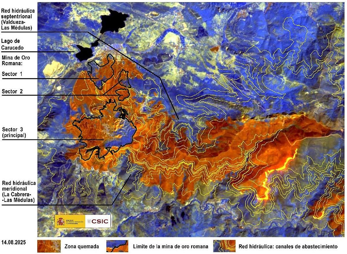 Impacto del incendio de agosto de 2025 en Las Médulas.