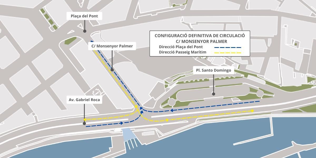 Mapa configuració trànsit al carrer Monsenyor Palmer.