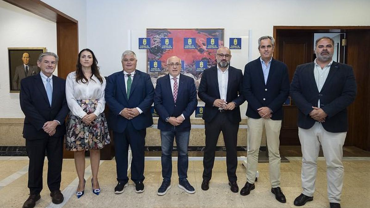 El presidente del Cabildo de Gran Canaria, Antonio Morales (c) junto a los portavoces en el pleno de este viernes.