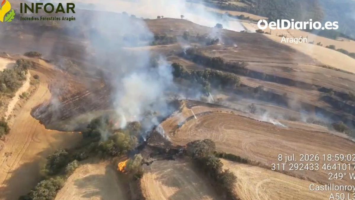 Un incendio forestal en Castillonroy (Huesca) obliga a cortar la N-230 y moviliza un amplio operativo de extinción