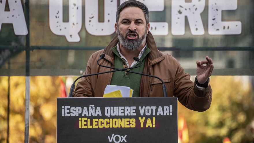 El líder de Vox, Santiago Abascal, en un momento del discurso central del acto.