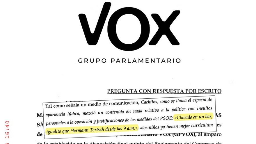 Vox incluye finalmente un rótulo falso en su pregunta sobre 'Cachitos Nochevieja' en el Congreso
