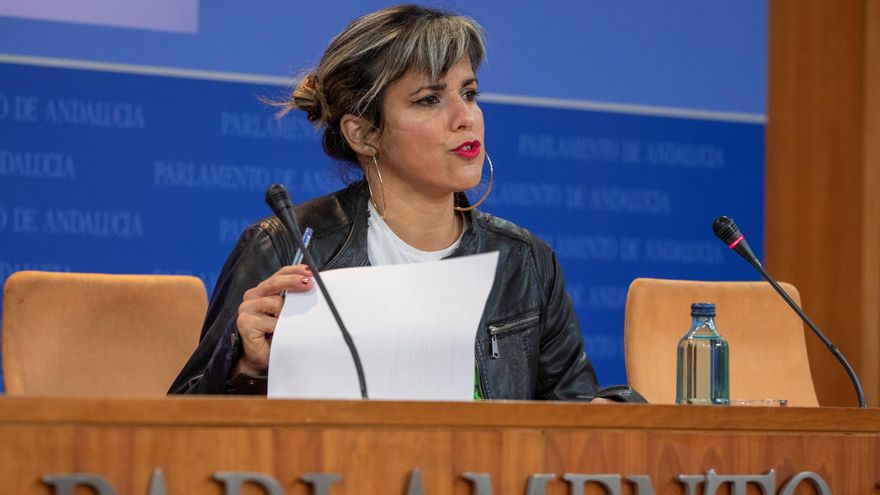 La líder andaluza de Anticapitalistas, Teresa Rodríguez, durante la rueda de prensa. EFE/Julio Muñoz