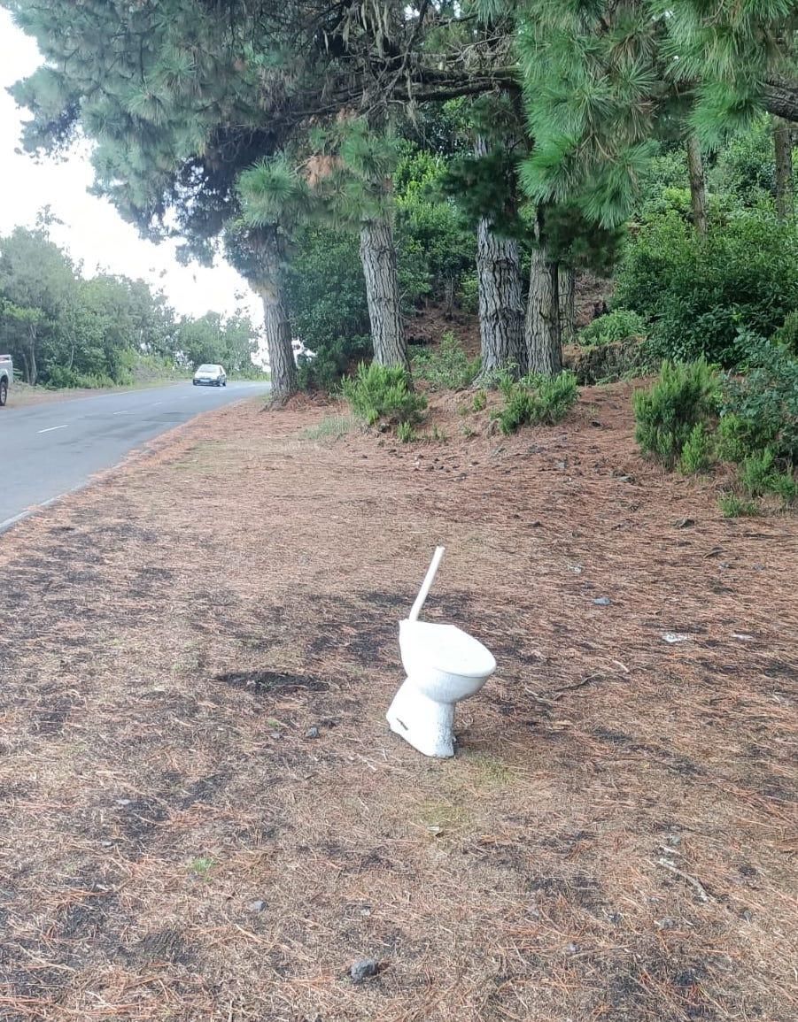 La taza de water se encuentra junto a la carretera de San Isidro desde el pasado mes de julio.