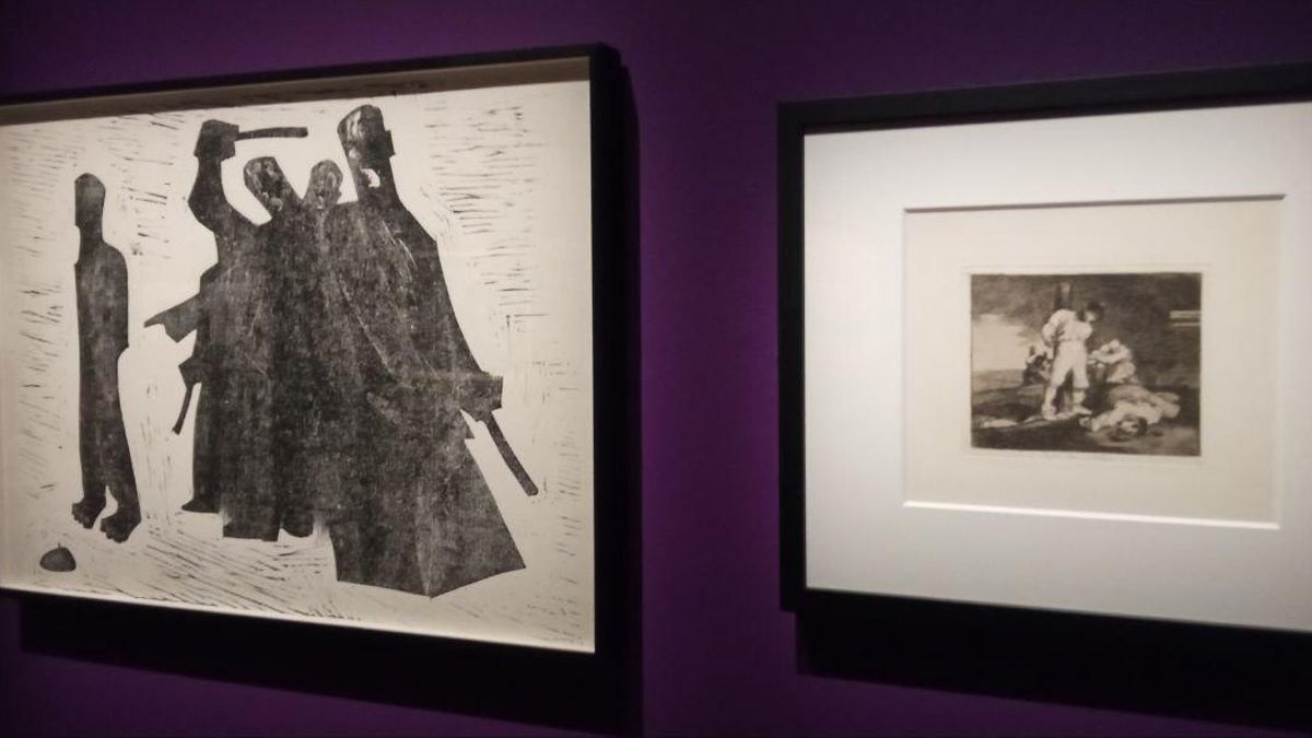 Obra de Agustín Ibarrola y Francisco de Goya en la exposición 'Luz y sombras. Goya and spanish realism', en Bruselas.