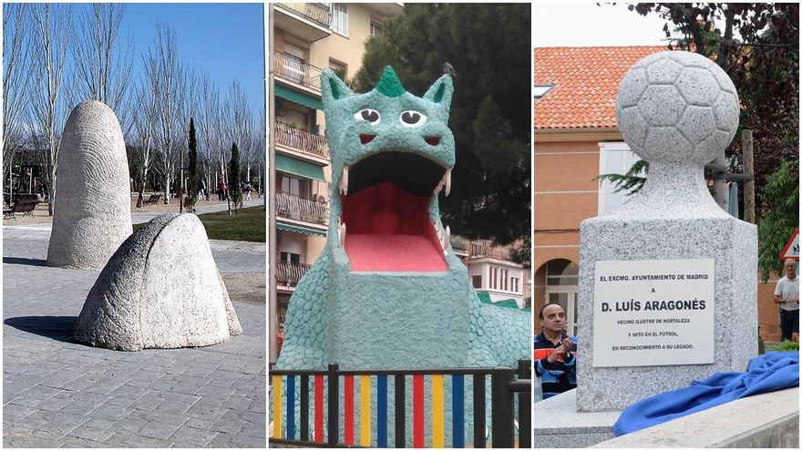 Las esculturas raras que alberga Madrid: cañas que silban, un dragón, una ola de vías y el balón de Luis Aragonés
