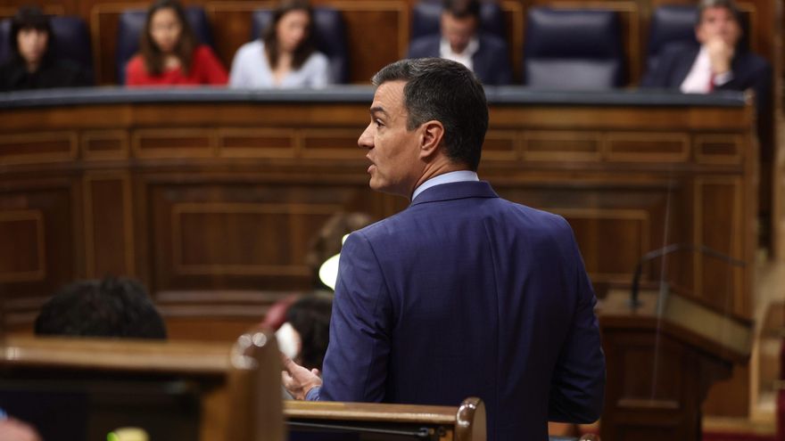 El presidente del Gobierno, Pedro Sánchez, interviene en una sesión de control, en el Congreso de los Diputados.