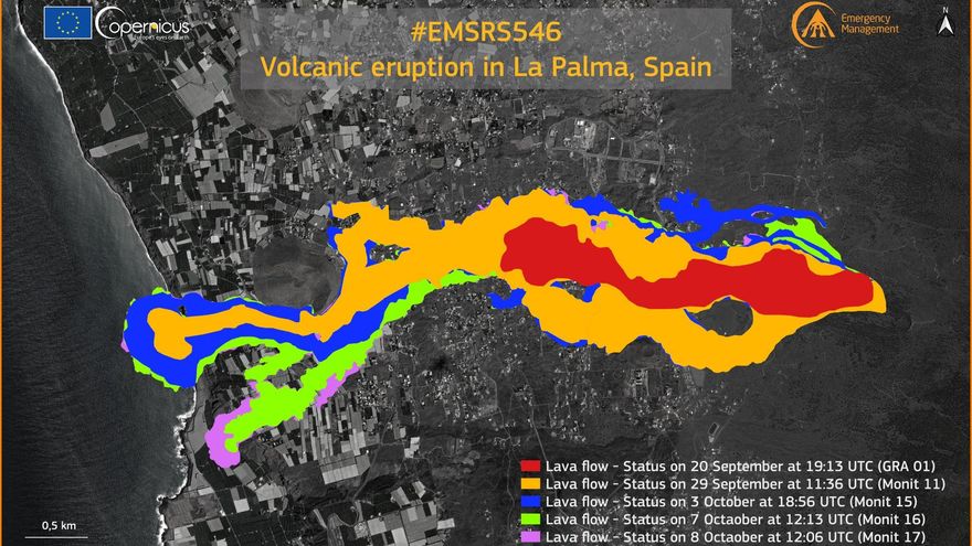 La lava cubre más de 497 hectáreas en La Palma y afecta a 1.282 edificaciones