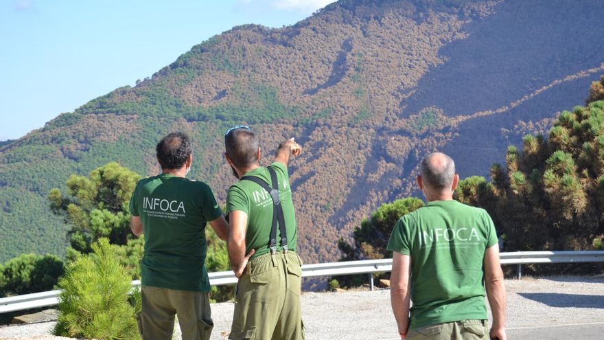 Agentes del INFOCA, el pasado viernes en Peñas Blancas