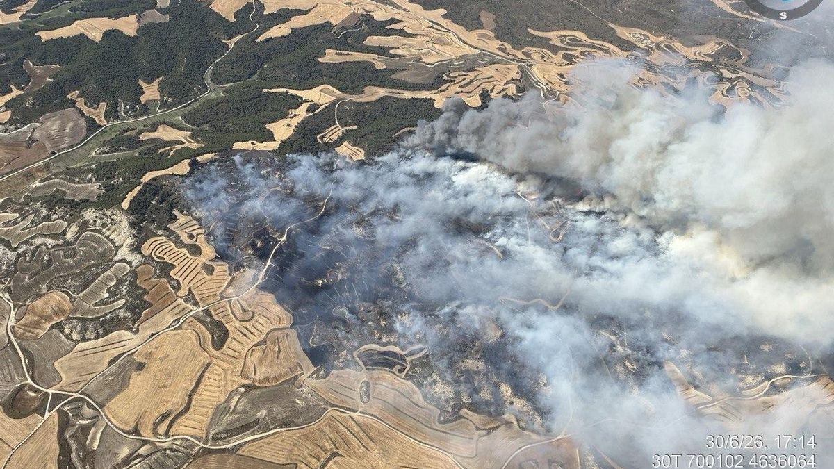 Un incendio forestal en Leciñena, Zaragoza, moviliza un amplio operativo aéreo y terrestre