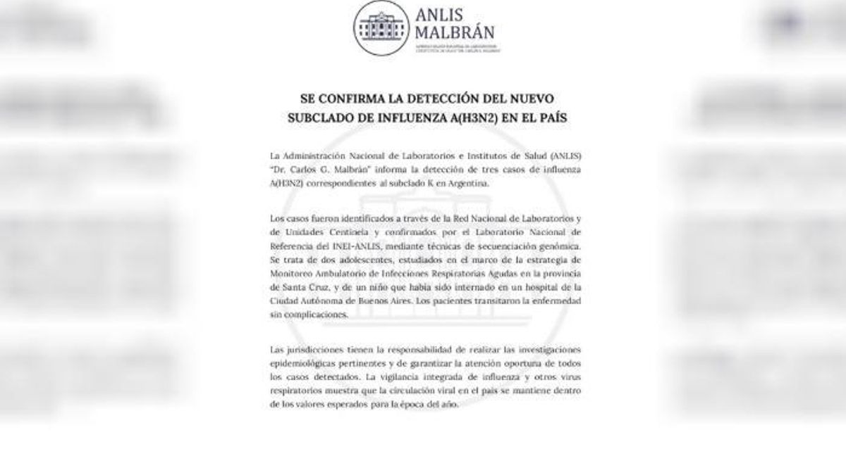 Comunicado emitido por el Malbrán.