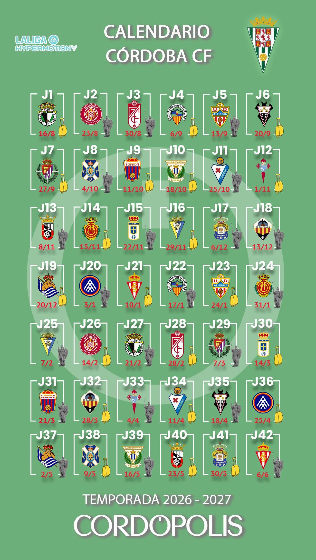 Calendario del Córdoba CF para la temporada 26/27