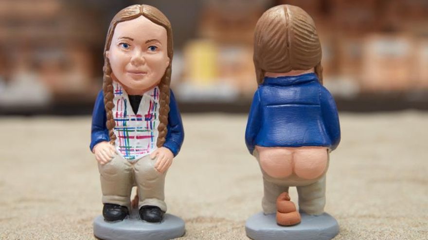 Con trenzas de adolescente y su look de chica comprometida, el "caganer" de la sueca Greta Thunberg es uno de los reclamos de los mercadillos navideños.