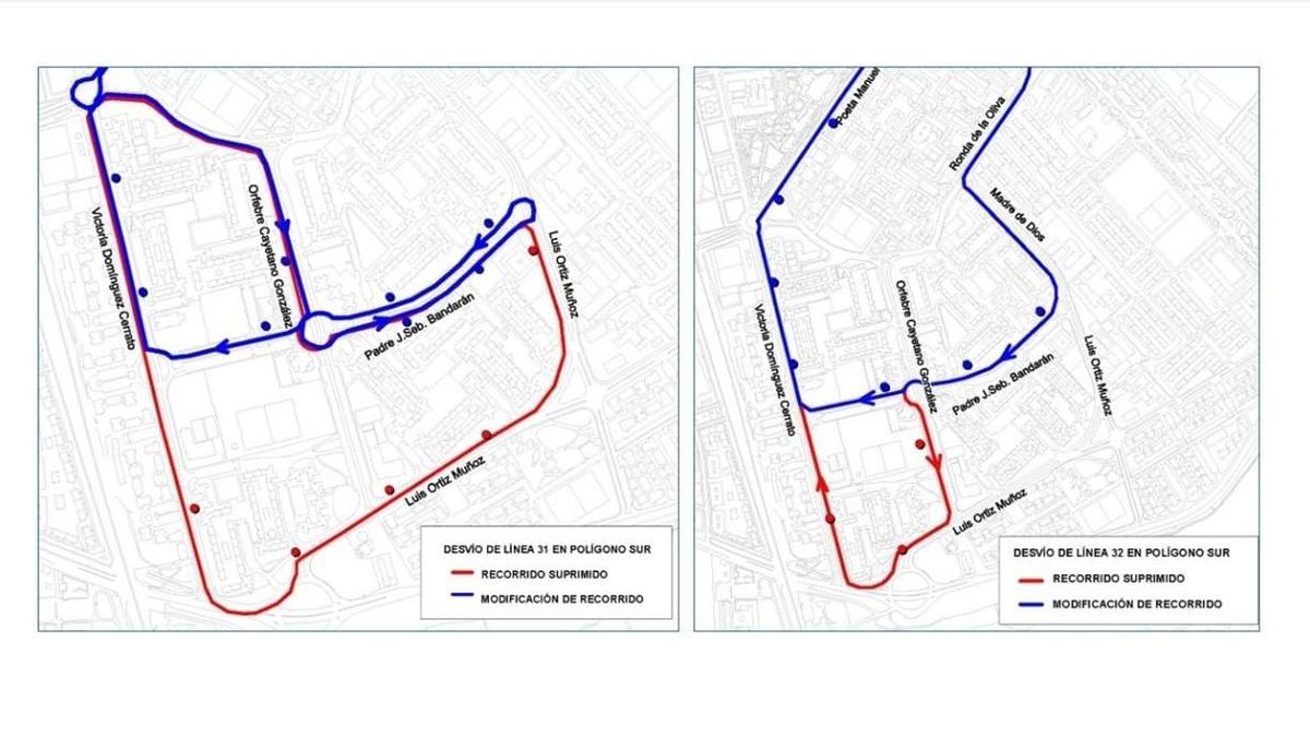 Imagen del recorrido suprimido en las líneas 30 y 31 de Tussam por el barrio sevillano del Polígono Sur.