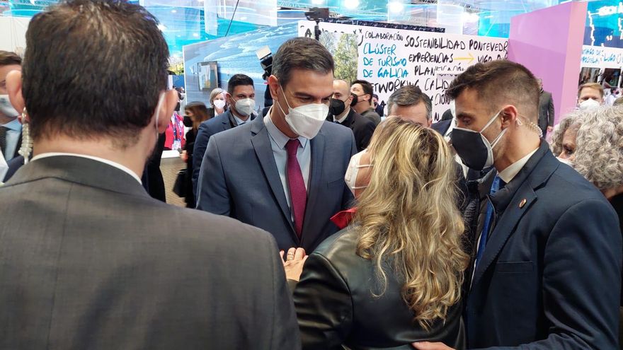 Pedro Sánchez en el estand de Galicia en Fitur 2022.