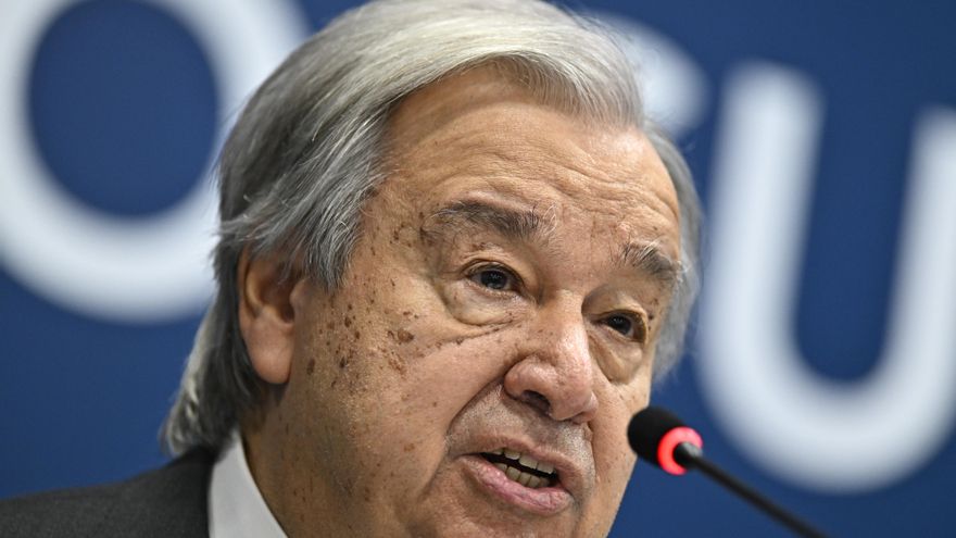 Fotografía de archivo del 17 de noviembre de 2024 del secretario general de las Naciones Unidas (ONU), António Guterres hablando en una rueda de prensa, en Rio de Janeiro (Brasil). Guterres "entiende la frustración de una gran parte del pueblo del Venezuela", dijo hoy su portavoz, Stéphane Dujarric, en su rueda de prensa diaria, donde subrayó la "gran preocupación" de Guterres sobre la situación en el país caribeño. EFE/ Andre Borges