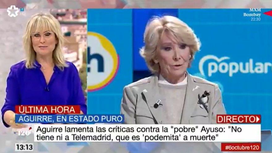 Esperanza Aguirre en uno de sus ataques a Telemadrid cuando fue entrevistada en 2020.