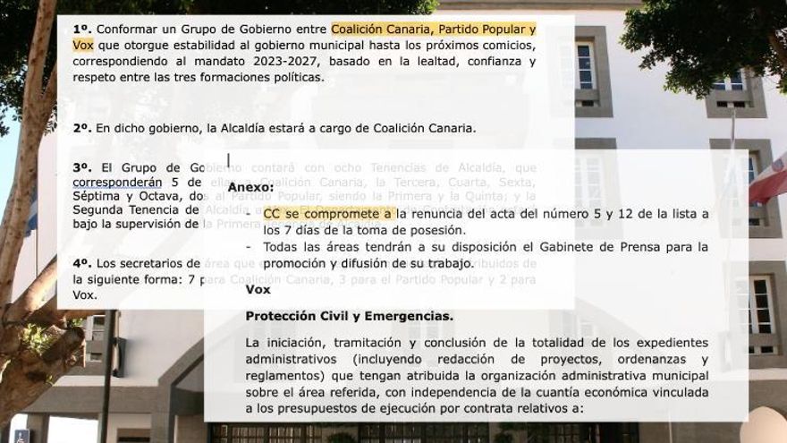 Acuerdo entre CC, PP y Vox en Granadilla de Abona que finalmente no fraguó.
