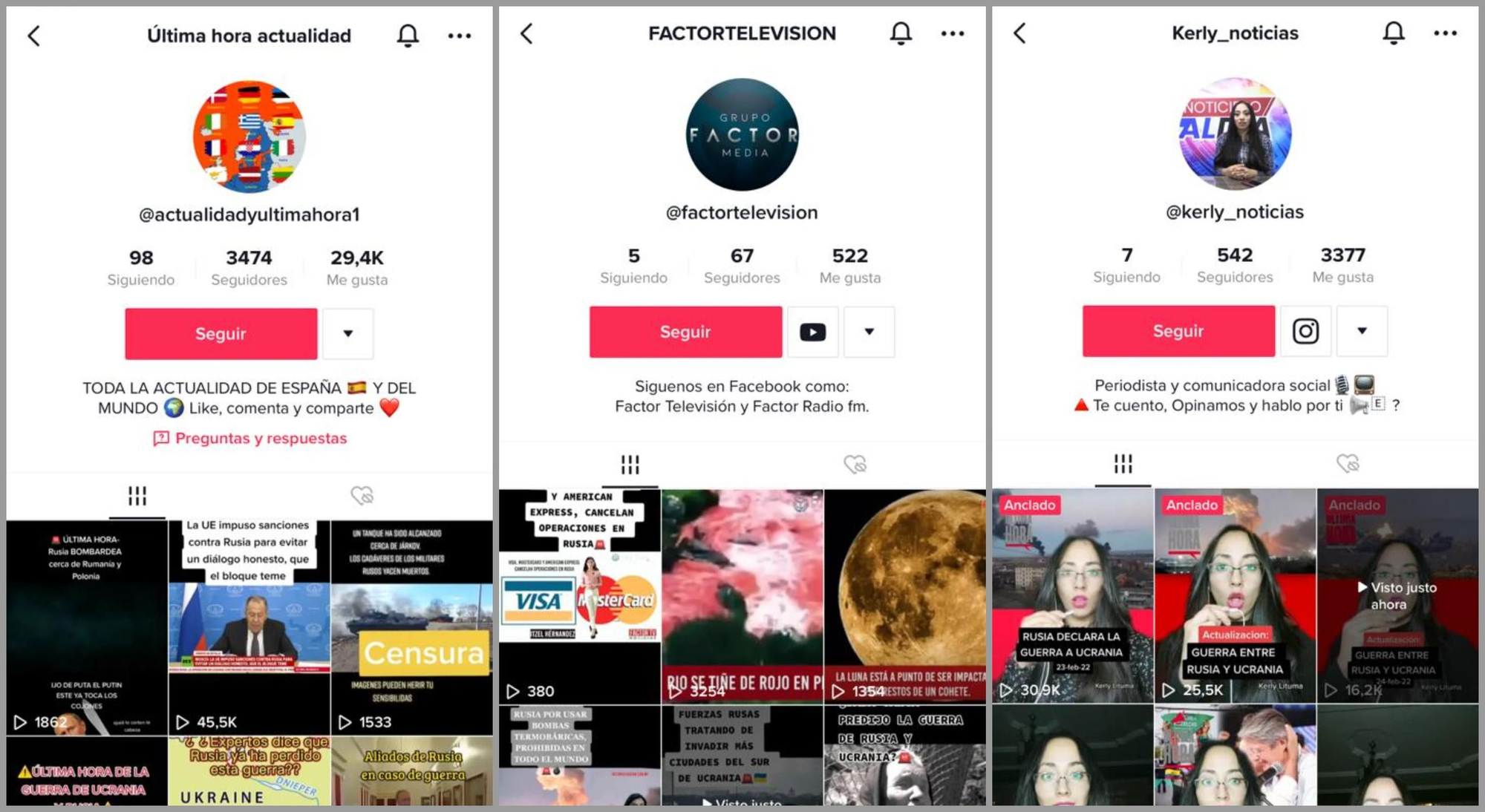 Canales creados para compartir contenidos sobre Ucrania que simulan ser medios de comunicación.