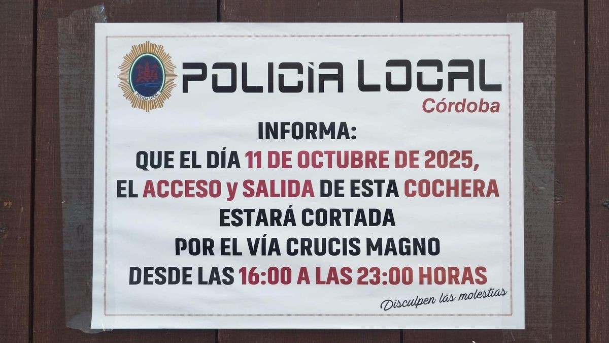 Cartel informando de los accesos y salidas con motivo de la Magna.