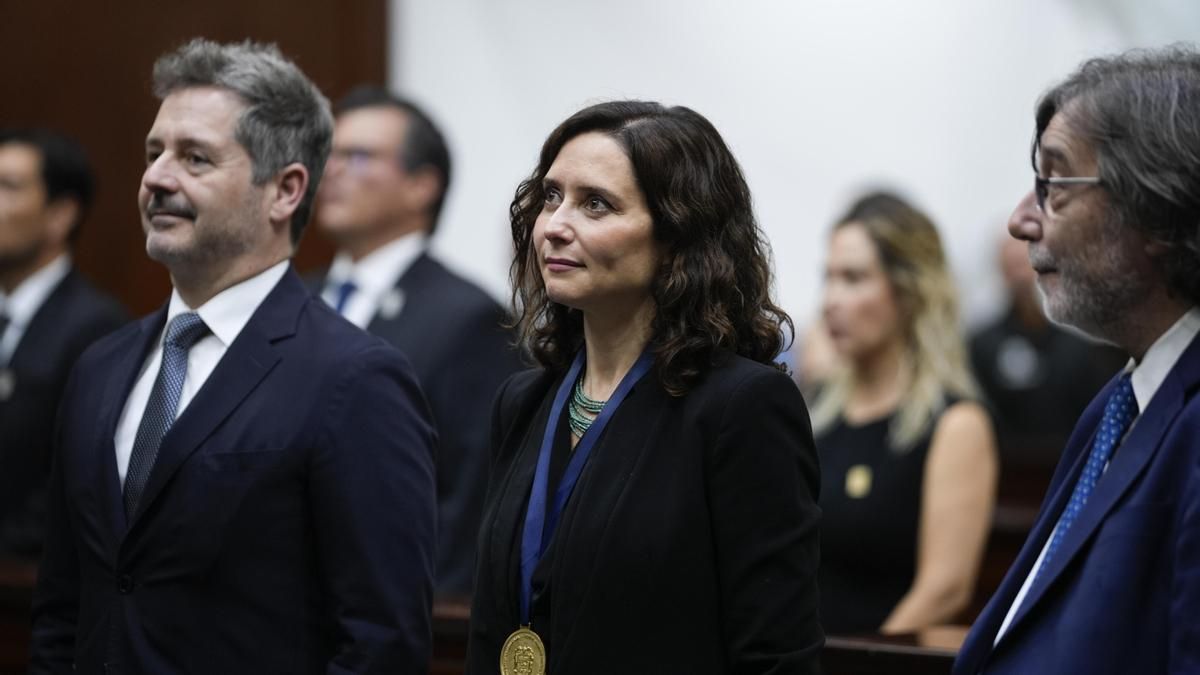 Isabel Díaz Ayuso, en el Congreso del Estado de Aguascalientes (México), donde ha recibido la Medalla de la Libertad