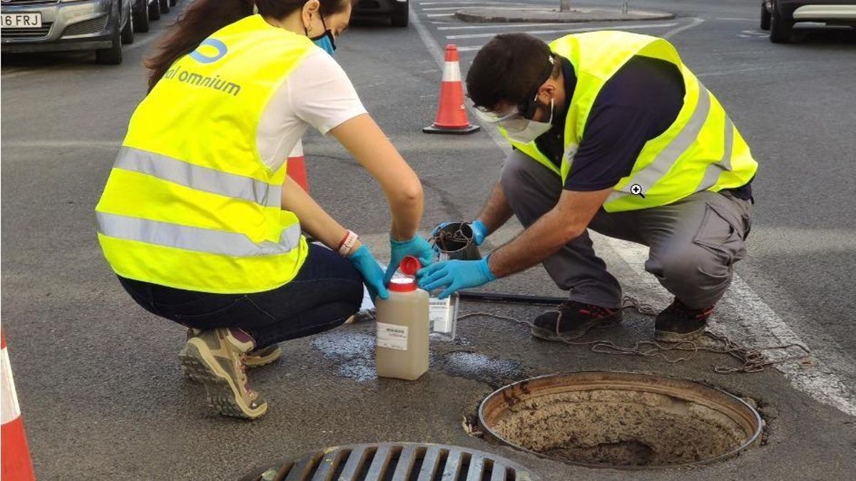 Técnicos de Global Omnium recogiendo muestras.