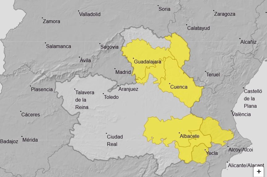 Aviso amarillo en las provincias de Guadalajara, Cuenca y Albacete para el primer fin de semana de mayo de 2026.