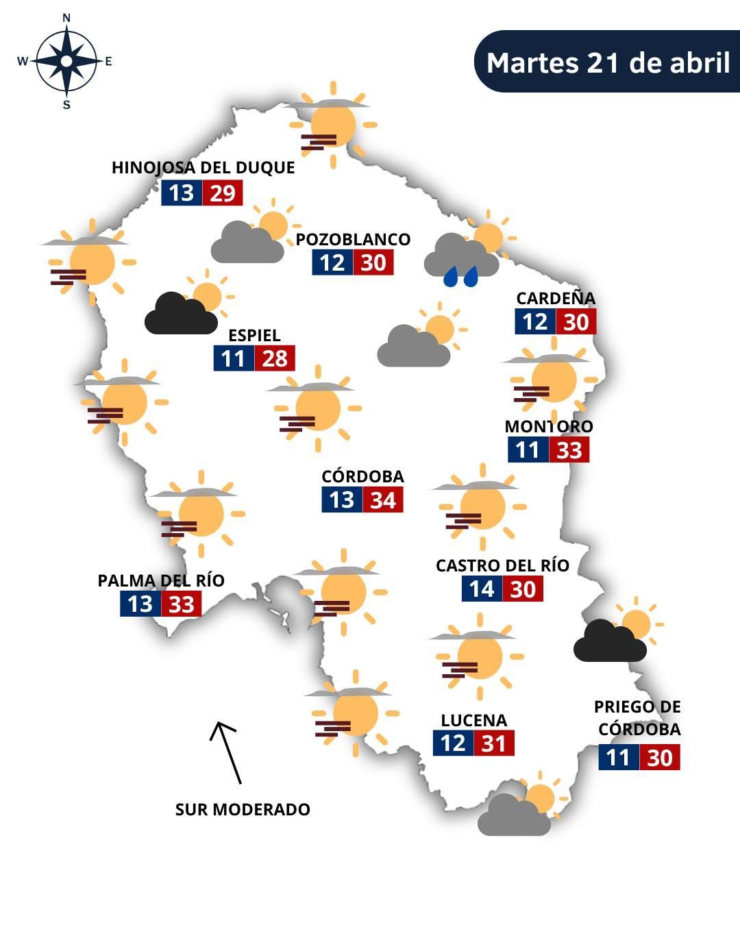 El tiempo en Córdoba el martes 21 de abril