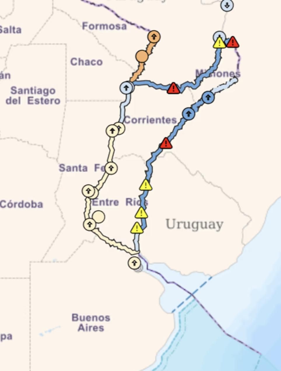 Condición hídrica de los principales cursos de la Cuenca del Plata en territorio Argentino