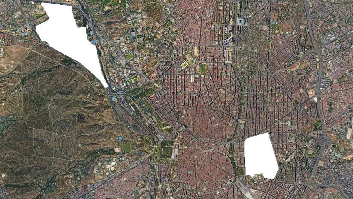Comparativa del tamaño del Club de Campo Villa de Madrid (izquierda en blanco) y el parque del Retiro (derecha).