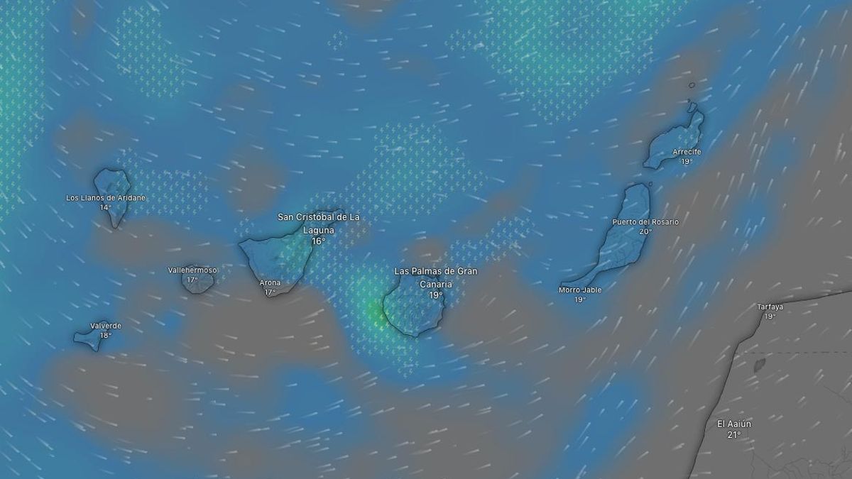 Mapa de previsión de lluvia y tormentas en Canarias este miércoles.