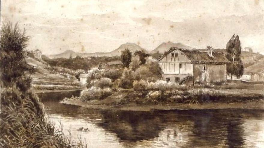 El caserío, en una pintura de Rogelio Gordón de 1885