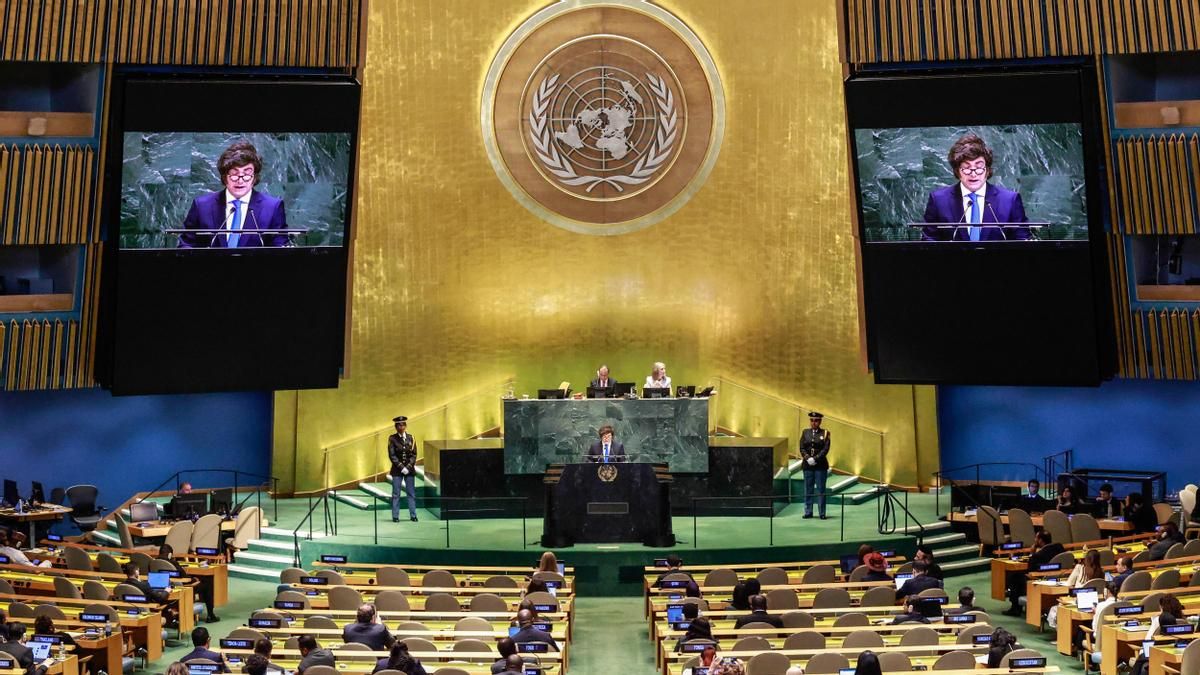 El presidente de Argentina, Javier Milei, durante su intervención en la Asamblea General de la ONU.