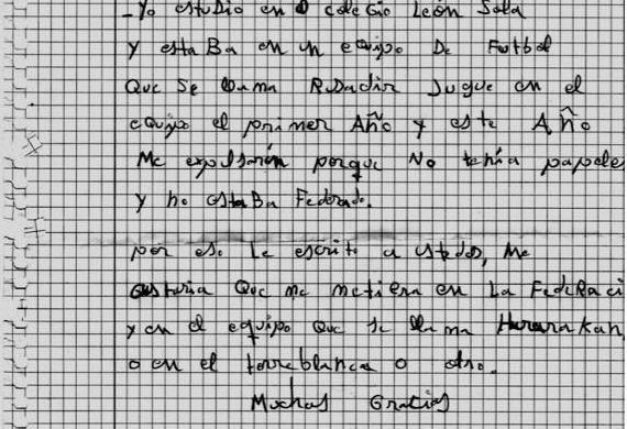 Carta de un menor de 14 años al Defensor del Pueblo para denunciar su expulsión de un club de fútbol federado por no tener papeles