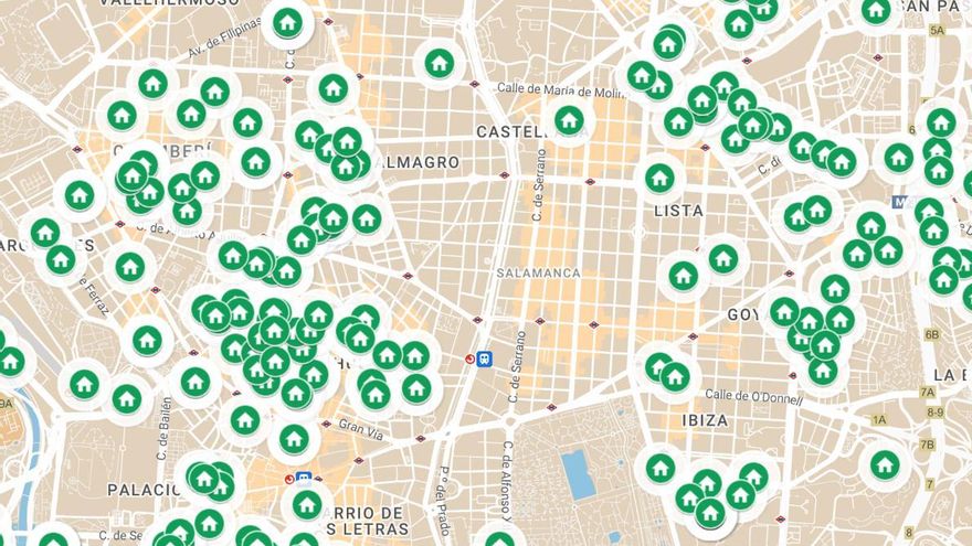 El mapa y la lista de los 1.008 pisos turísticos que tienen licencia en Madrid: el 92,6% restante es ilegal