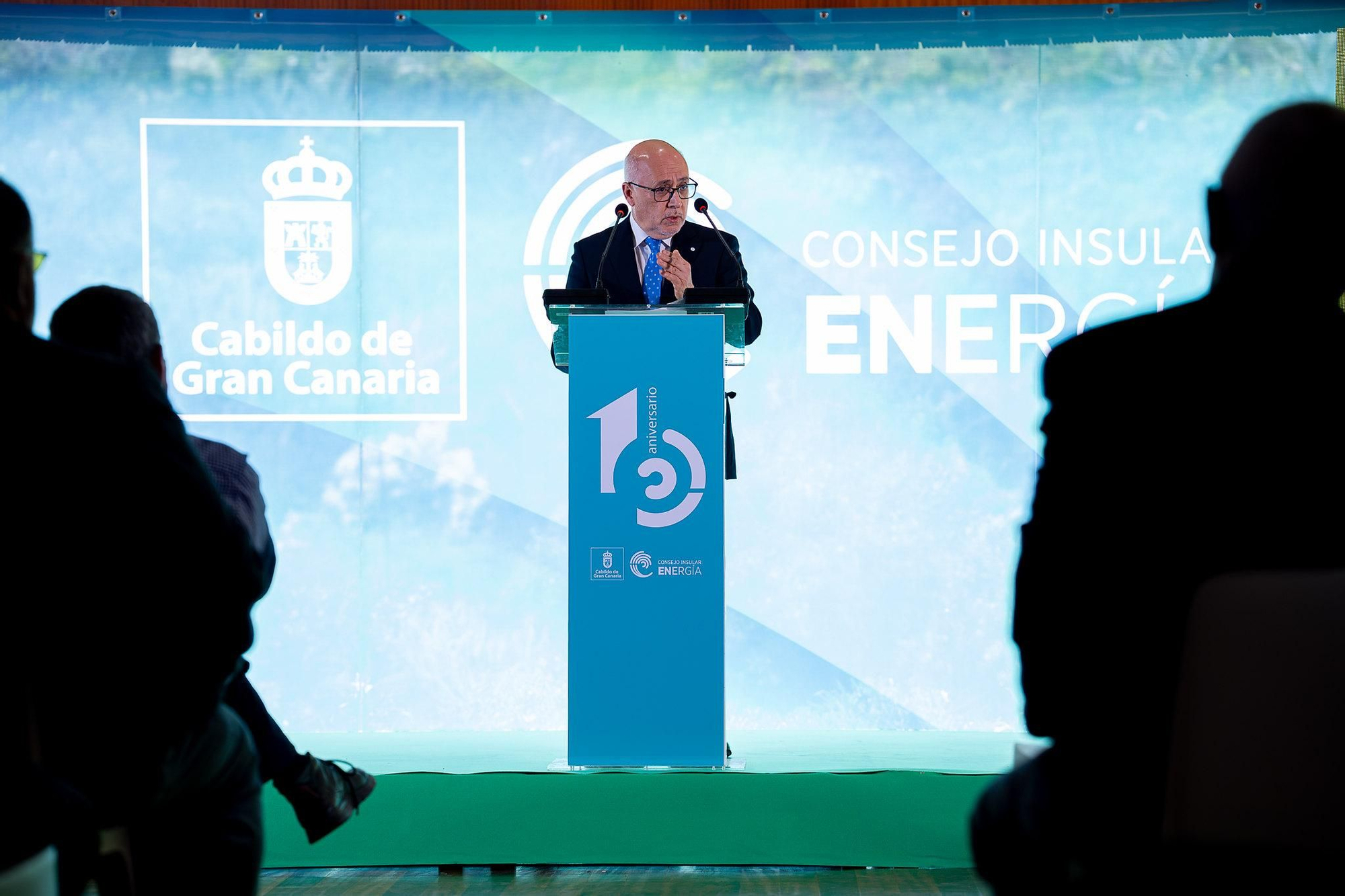 El presidente del Cabildo de Gran Canaria, Antonio Morales, este jueves en el décimo aniversario del Consejo Insular de la Energía.