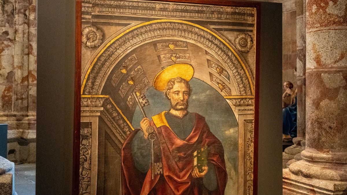 Una de las pinturas en sarga (tela) que forman parte del primer capítulo de muestra en la catedral de Ávila