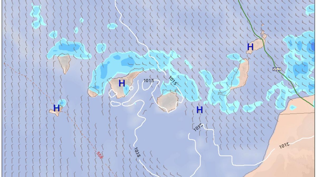 Lluvias previstas en Canarias este jueves, según el modelo europeo.