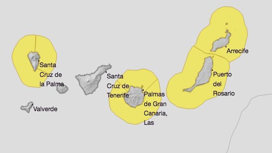 Aemet activa avisos amarillos en cuatro islas de Canarias