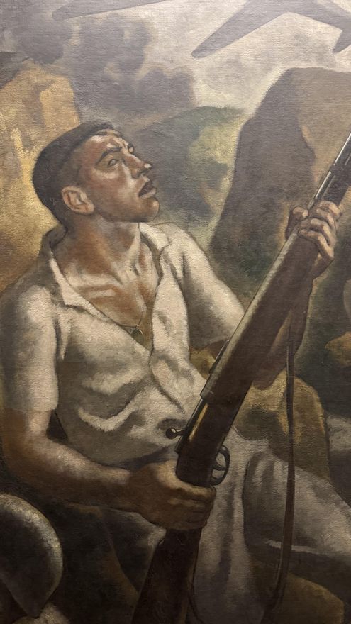 Primer plano de los aviones sobre el soldado