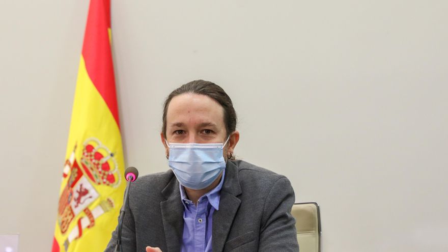 El vicepresidente del Gobierno y ministro de Derechos Sociales y Agenda 2030, Pablo Iglesias, durante el acto de clausura de la presentación del informe del Consejo Económico y Social de España (CES).