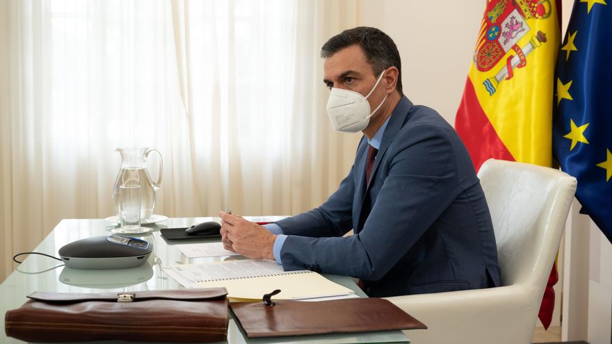 El presidente del Gobierno, Pedro Sánchez, participa por videoconferencia en la reunión del Consejo Europeo Extraordinario sobre el Coronavirus, en Madrid (España), a 25 de febrero de 2021.