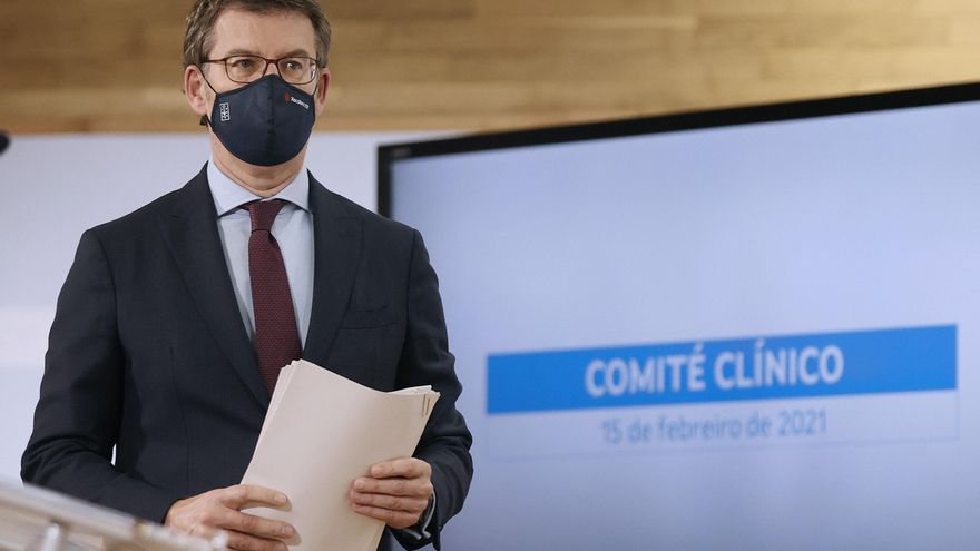 El presidente de la Xunta, Alberto Núñez Feijóo, explica la evolución de la pandemia, este lunes en Santiago de Compostela. EFE/Lavandeira jr