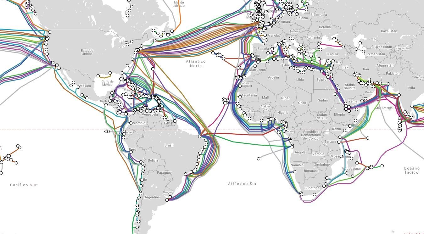 Mapa de cables submarinos.