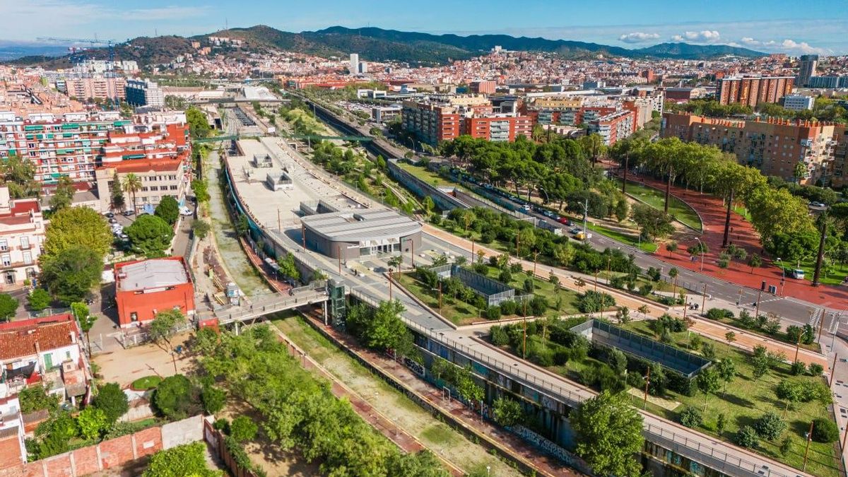 Imagen renderizada del proyecto de parque alrededor de la estación de la Sagrera