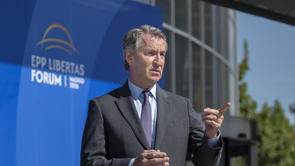 El presidente del PP, Alberto Núñez Feijóo, durante la sesión de apertura del Foro internacional EPP Libertas